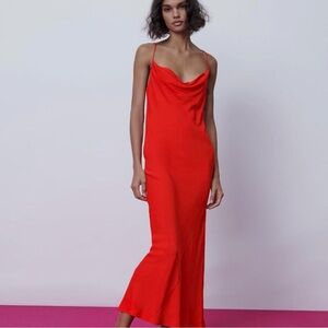 Zara Red Cowl Neck Maxi Dress Size XS